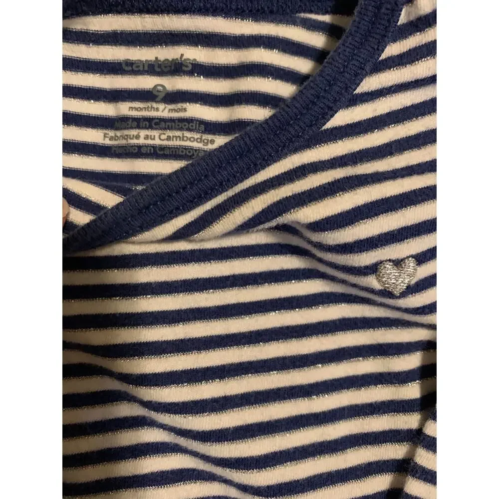 Carter's Shirt Bundle. Striped Tees with Silver Heart Detail. 9 Months